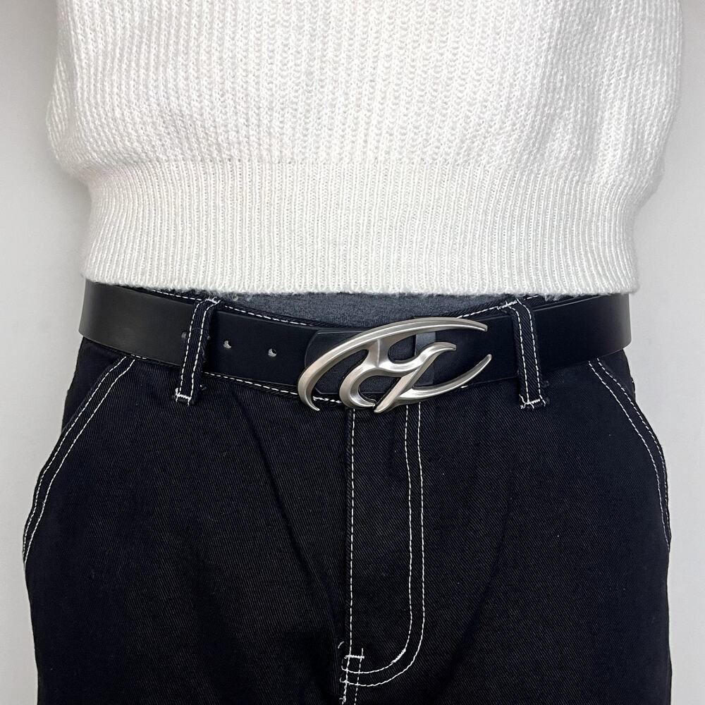 y2k 2000s chrome star futuristic cross emblem black grunge silver emo belt